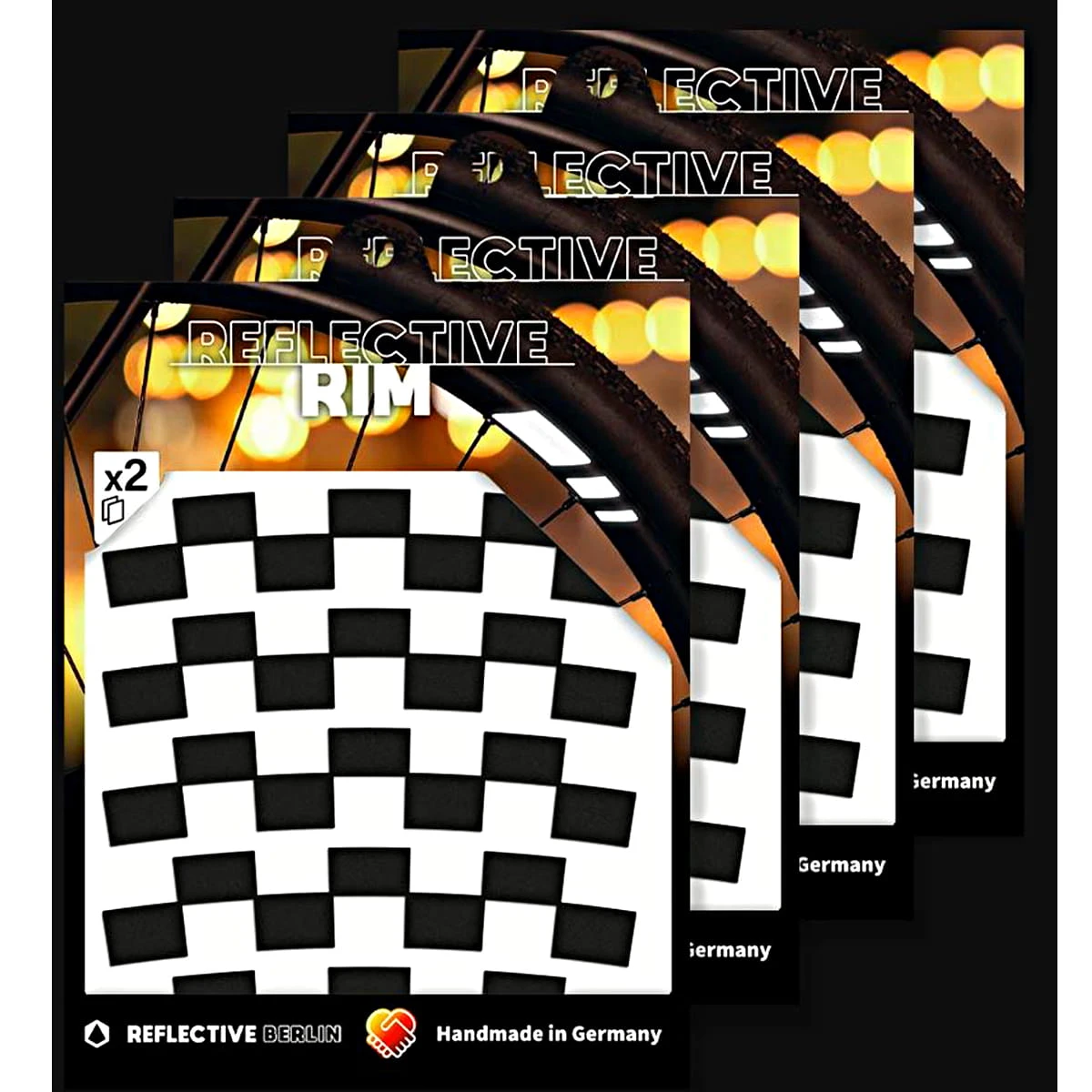 Pack Of 4 Reflective Rim Checker - Schwarz 1 Pack Of 4 Reflective Rim Checker - Schwarz